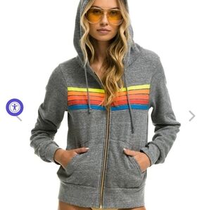 Aviator Nation 5 stripe hoody in heather gray